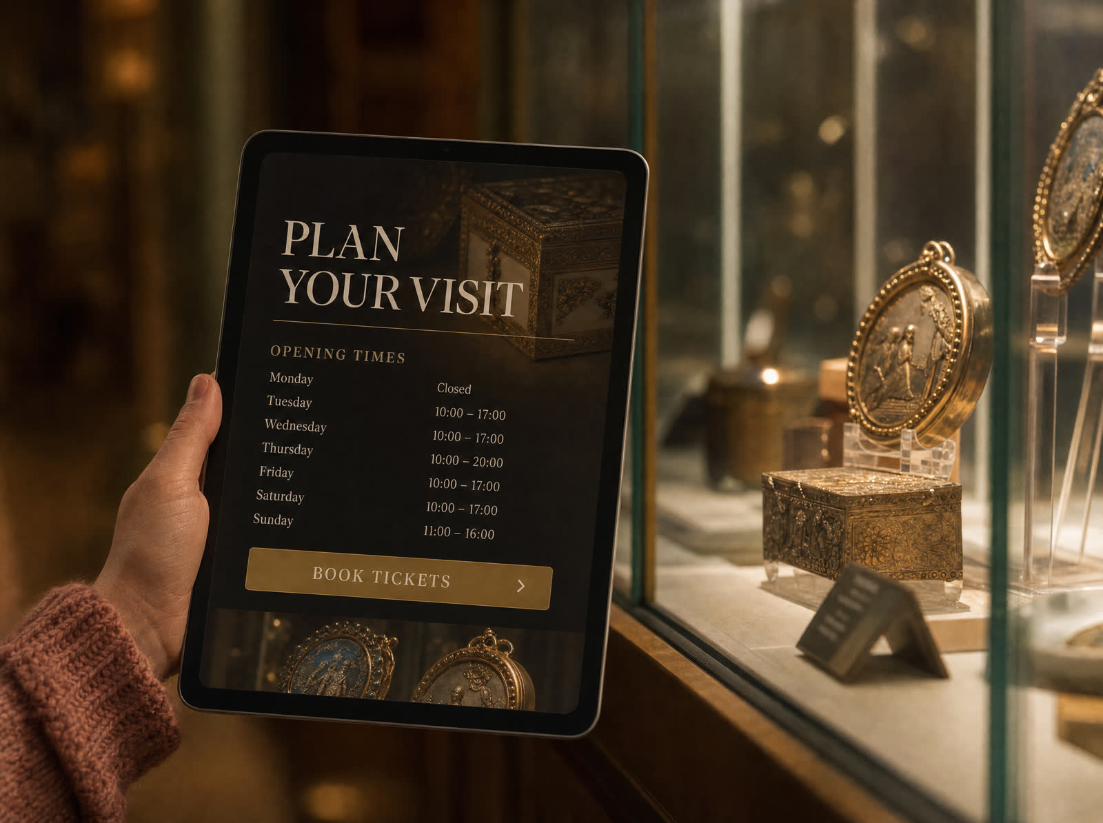 Illustrative visit-planning app screen for a fictional specialist museum