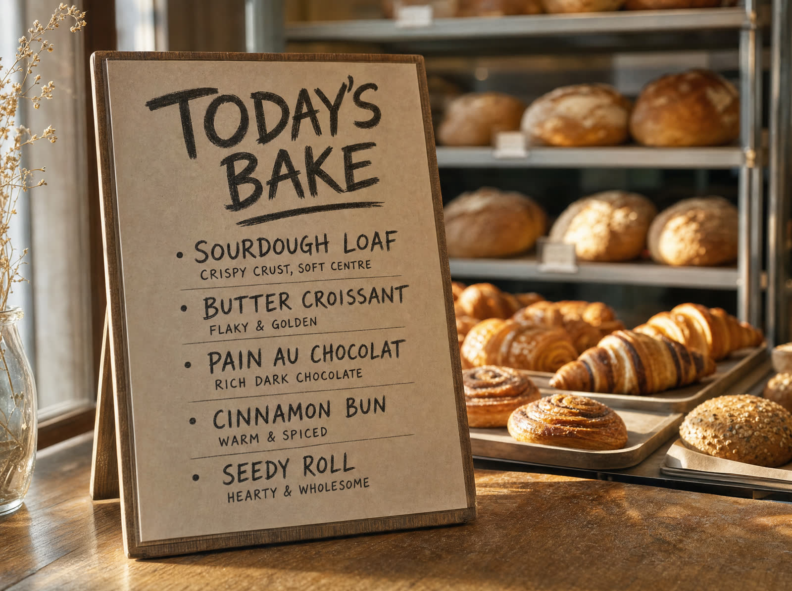 Illustrative daily specials board for a fictional neighbourhood bakery