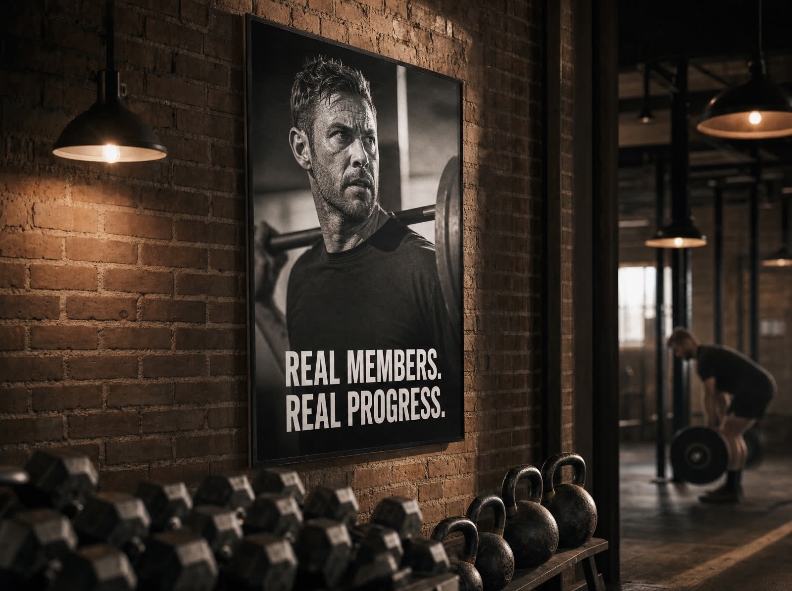 Illustrative member-story poster for a fictional independent gym