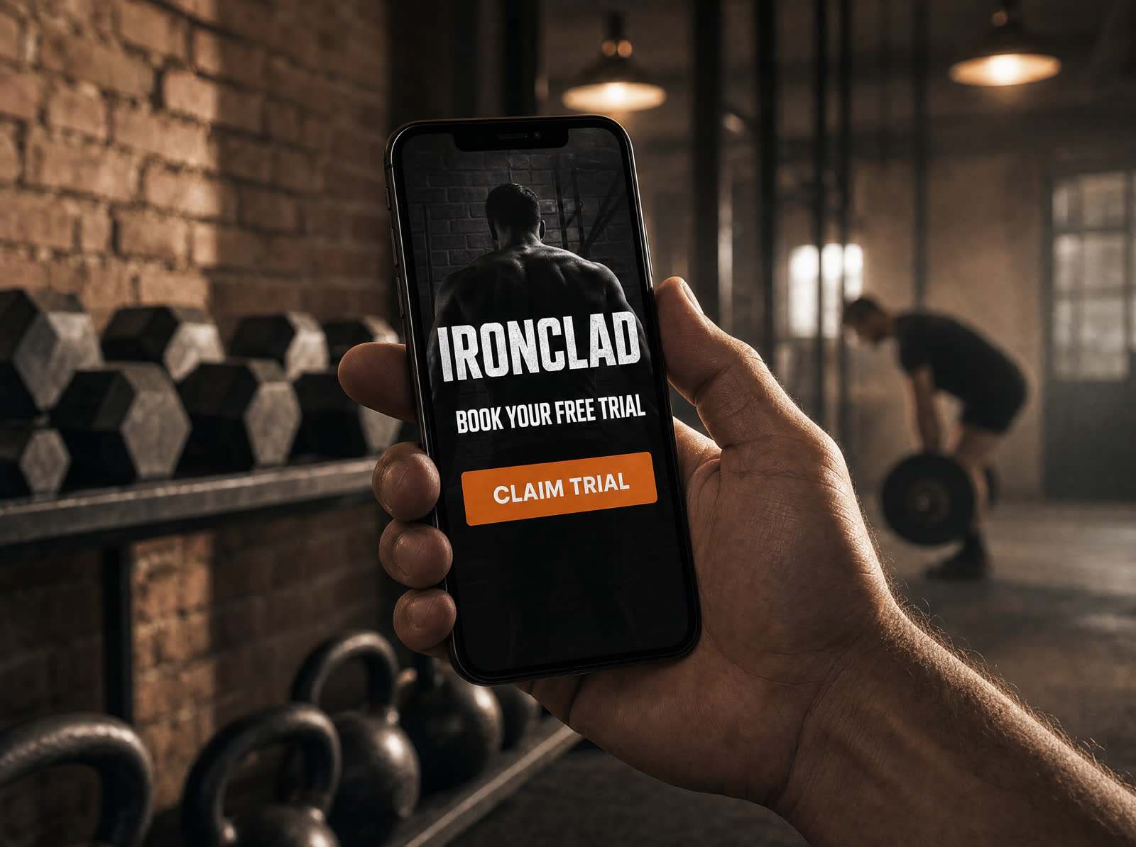 Illustrative trial-booking landing page for a fictional independent gym