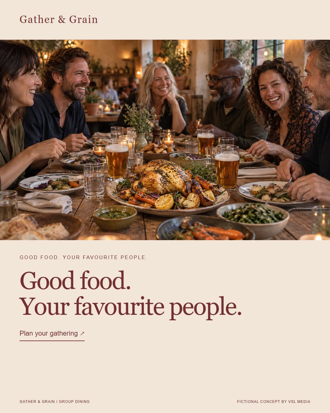 Gather & Grain campaign artwork: Good food. Your favourite people.
